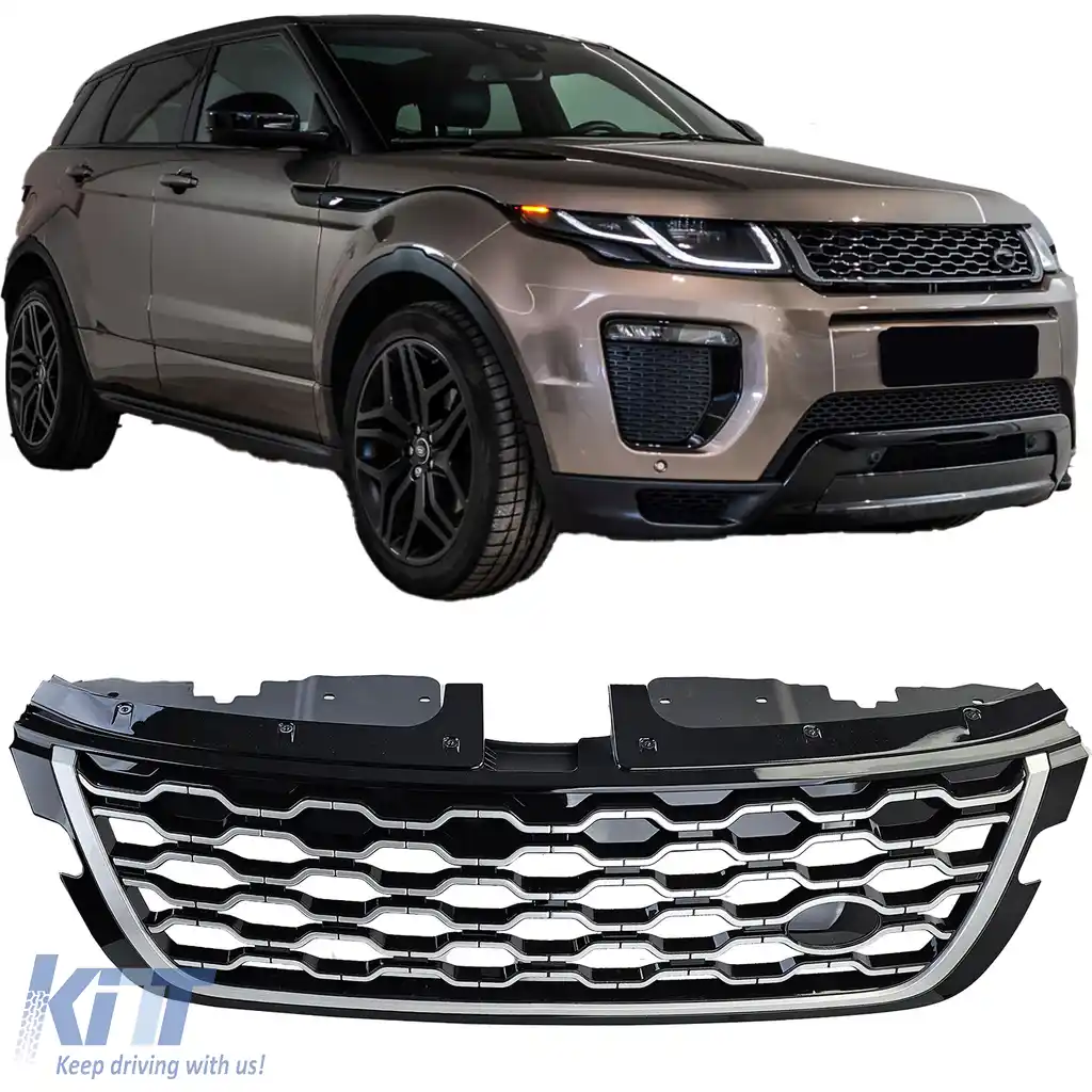 Grilă radiator performantă negru argintiu, potrivită pentru Range Rover Evoque L551 din 2019
