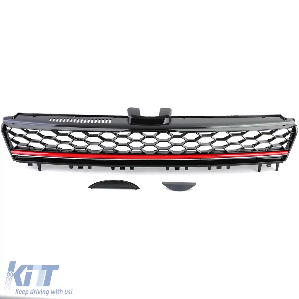 Grilă radiator sport cu fagure fără emblemă, negru lucios, potrivită pentru VW Golf 7 12-17, inclusiv GTI-image-6193368