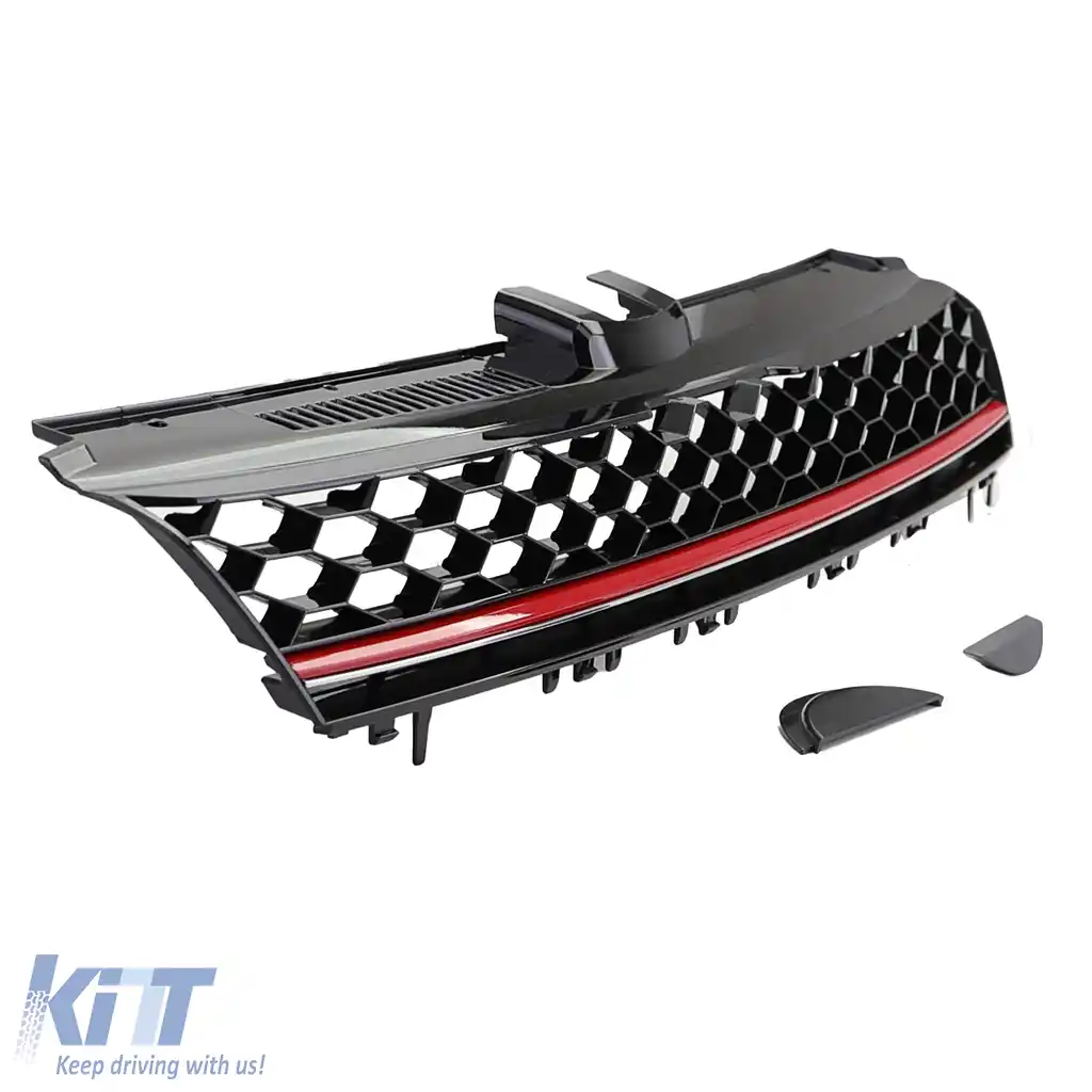 Grilă radiator sport cu fagure fără emblemă, negru lucios, potrivită pentru VW Golf 7 12-17, inclusiv GTI-image-6193369