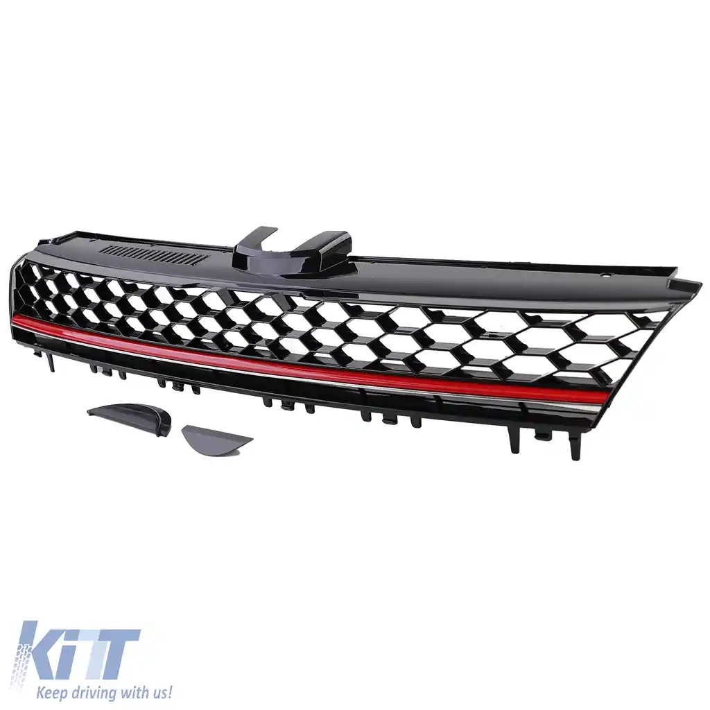Grilă radiator sport cu fagure fără emblemă, negru lucios, potrivită pentru VW Golf 7 12-17, inclusiv GTI-image-6193370