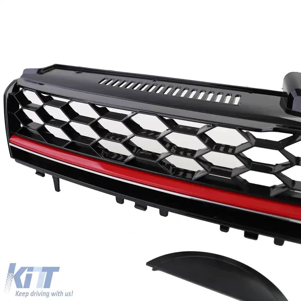 Grilă radiator sport cu fagure fără emblemă, negru lucios, potrivită pentru VW Golf 7 12-17, inclusiv GTI-image-6193371