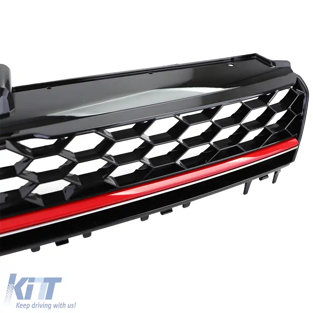 Grilă radiator sport cu fagure fără emblemă, negru lucios, potrivită pentru VW Golf 7 12-17, inclusiv GTI-image-6193372