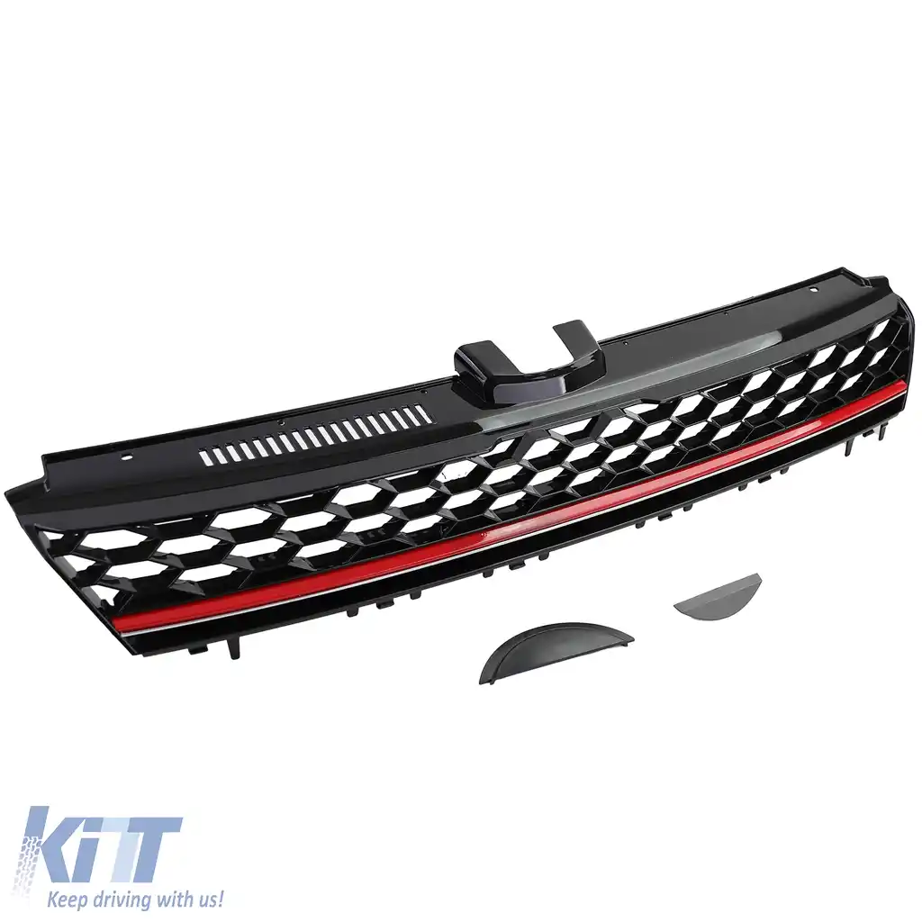Grilă radiator sport cu fagure fără emblemă, negru lucios, potrivită pentru VW Golf 7 12-17, inclusiv GTI-image-6193373