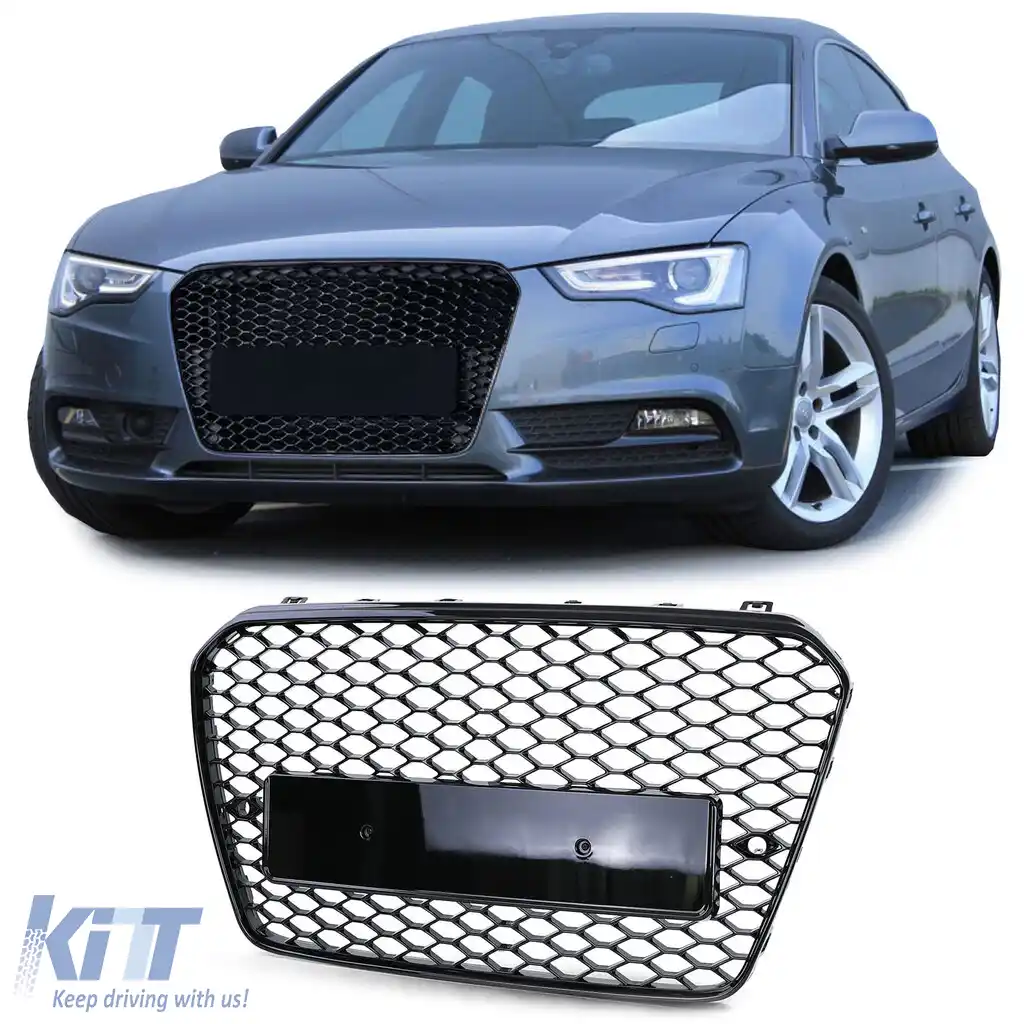 Grilă radiator sport fără emblemă, negru lucios, potrivită pentru Audi A5 B8 8T 11-17