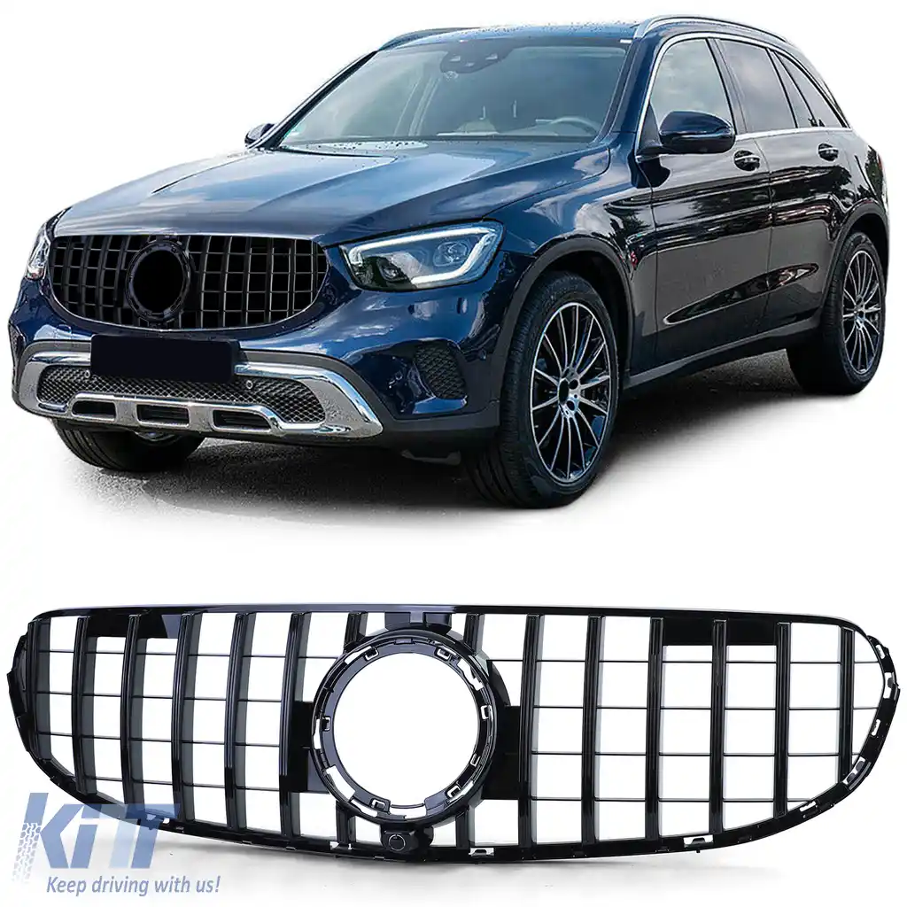 Grilă radiator sport neagră lucioasă, potrivită pentru Mercedes GLC X253 C253 fără pachet sport 19-22