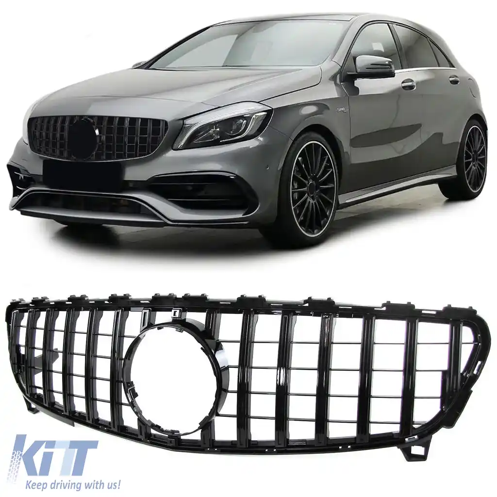 Grilă radiator sport neagră lucioasă potrivită pentru Mercedes A-Class W176 facelift 15-18