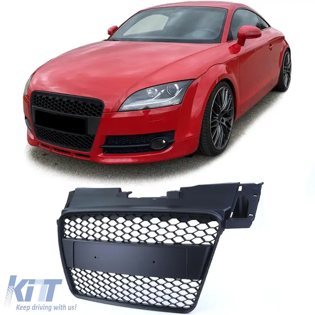 Grilă radiator tip fagure fără emblemă negru mat, potrivită pentru Audi TT 8J pre-facelift 06-10