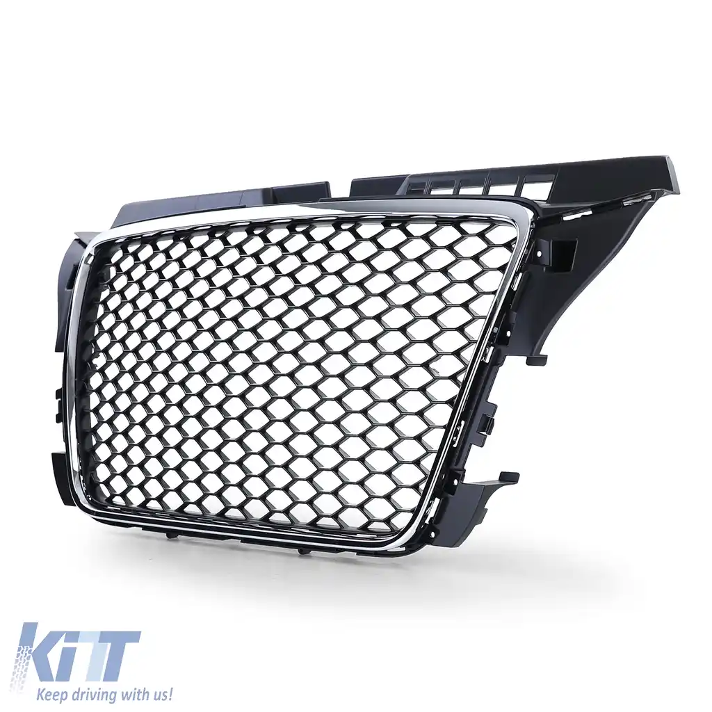 Grilă radiator tip fagure fără emblemă negru mat cromat, potrivită pentru Audi A3 8P 08-13-image-6201118