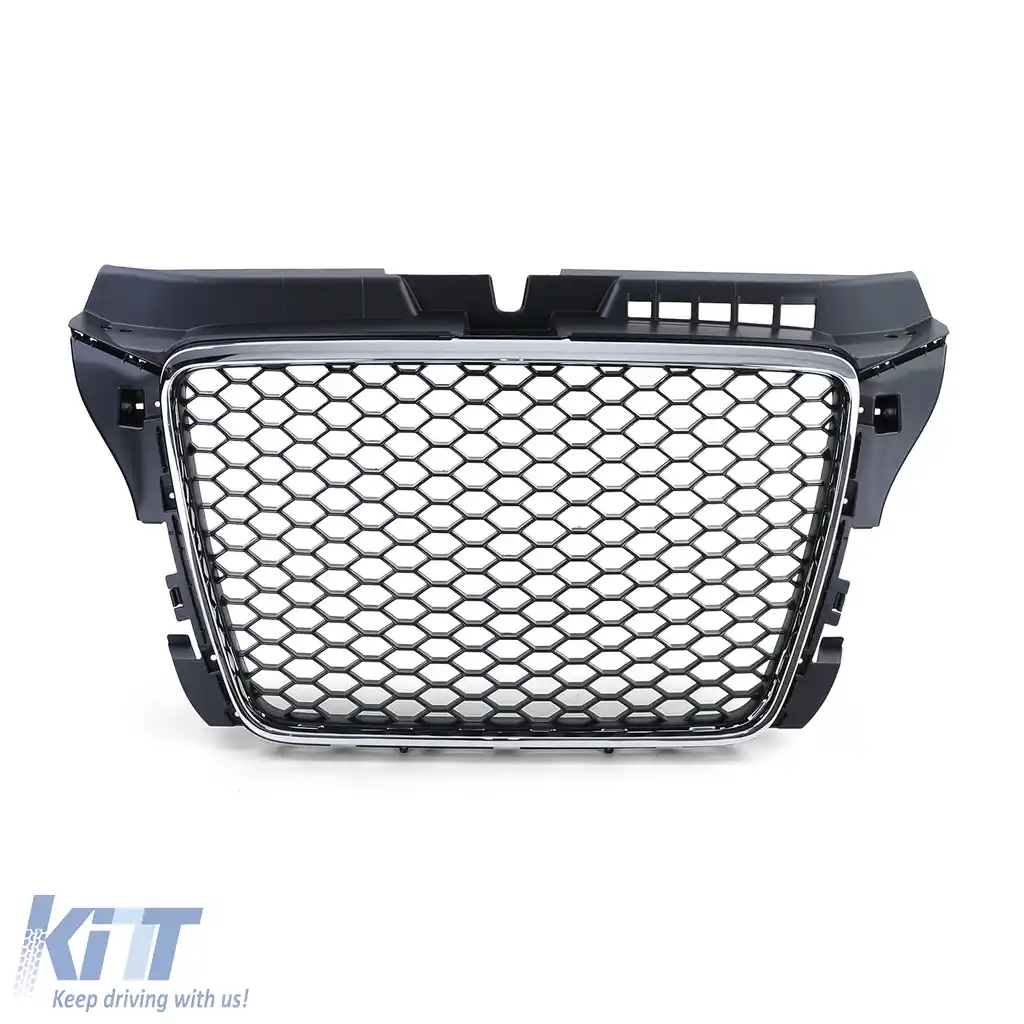 Grilă radiator tip fagure fără emblemă negru mat cromat, potrivită pentru Audi A3 8P 08-13-image-6201120