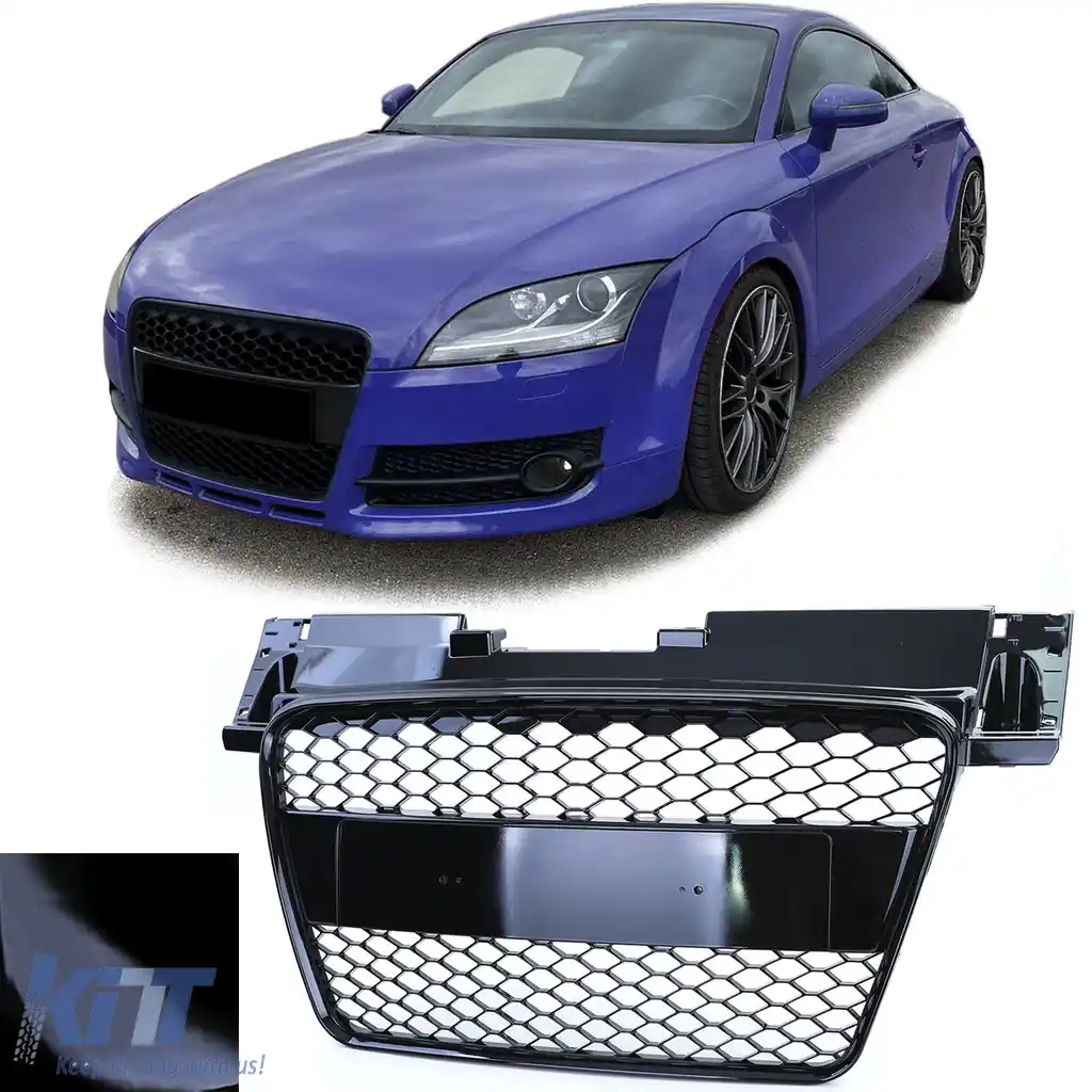 Grilă radiator tip fagure fără emblemă neagră lucioasă, potrivită pentru Audi TT 8J pre-facelift 06-10