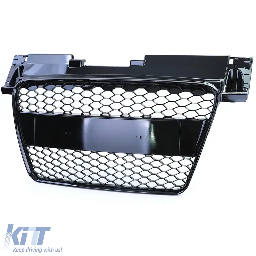 Grilă radiator tip fagure fără emblemă neagră lucioasă, potrivită pentru Audi TT 8J pre-facelift 06-10-image-6207272