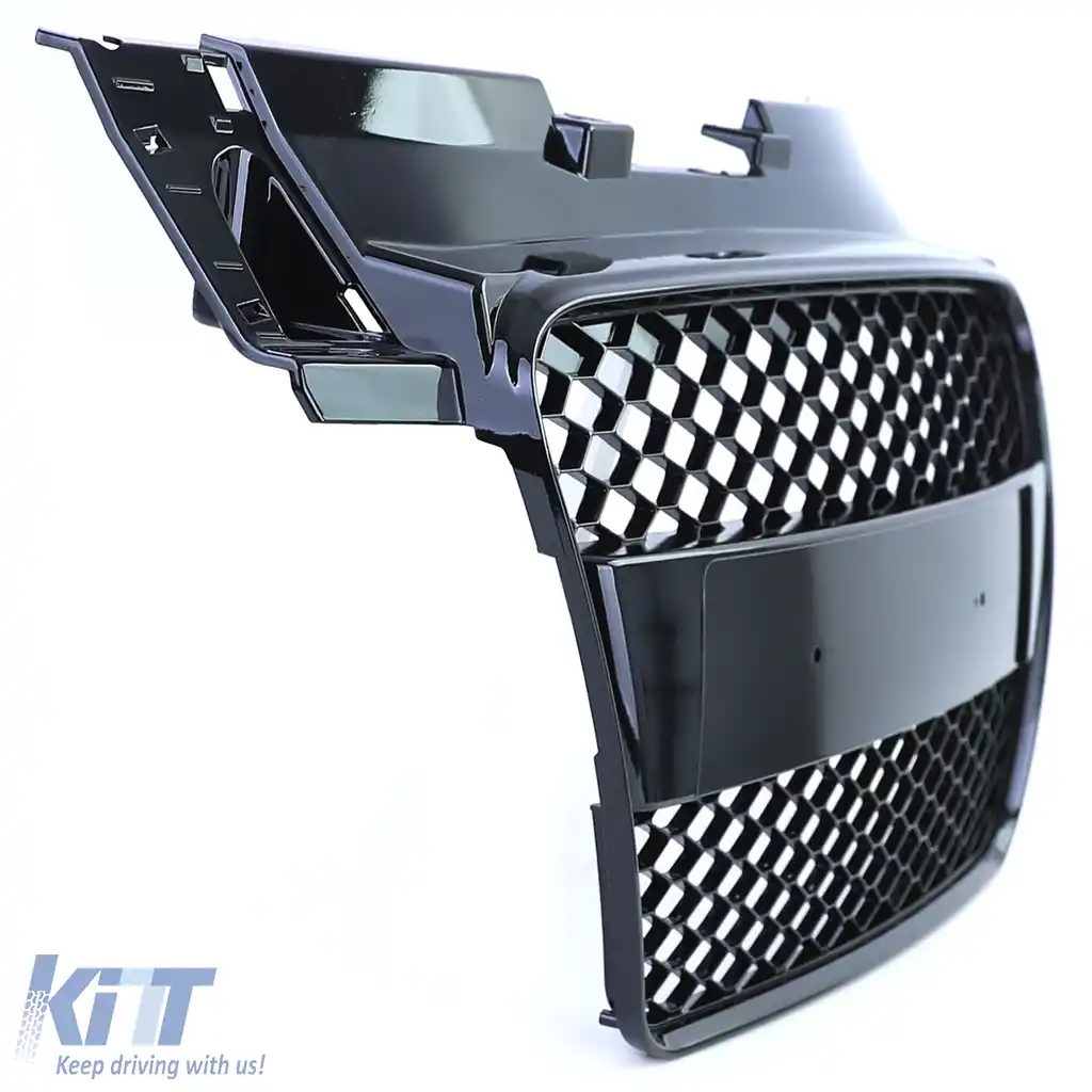 Grilă radiator tip fagure fără emblemă neagră lucioasă, potrivită pentru Audi TT 8J pre-facelift 06-10-image-6207273