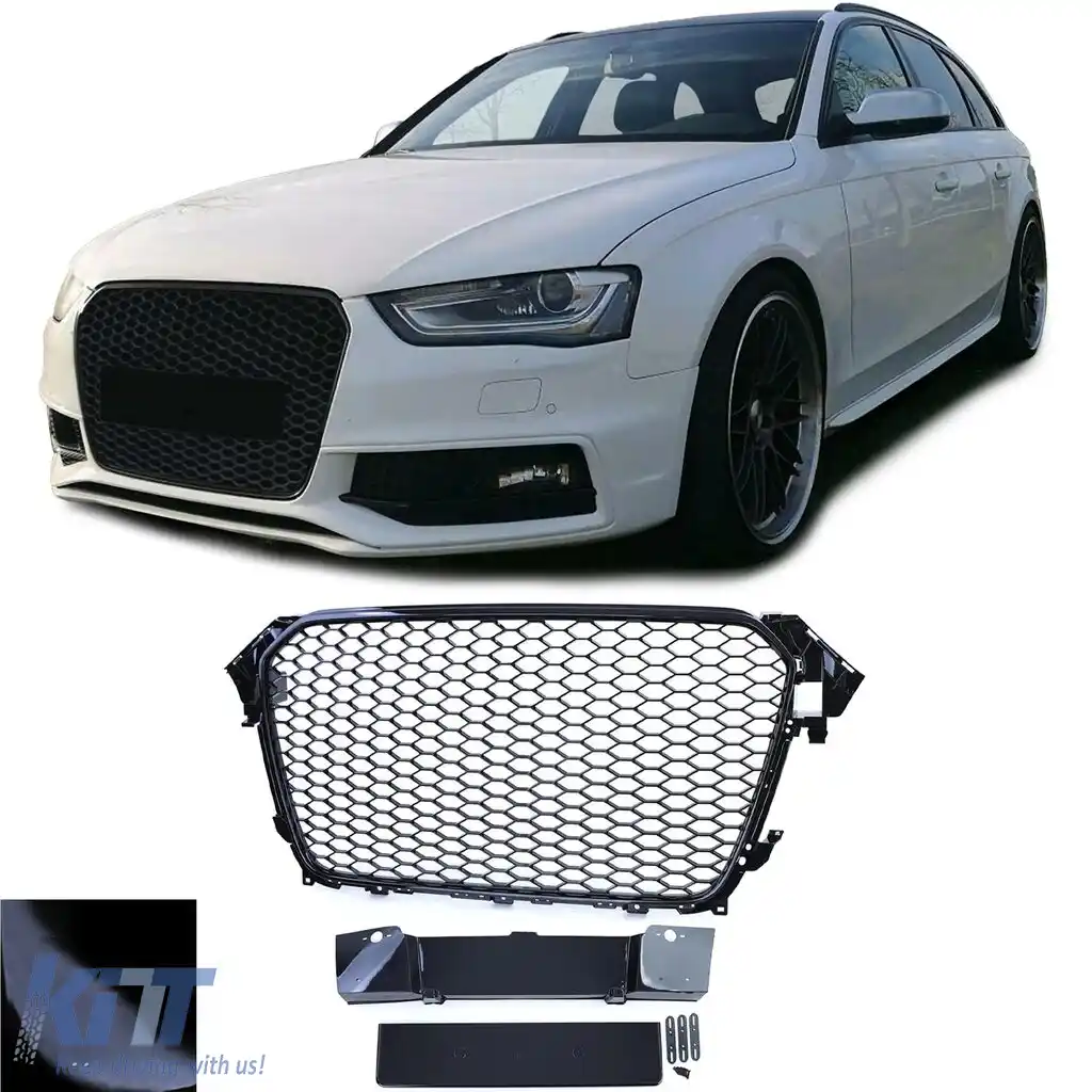 image-38-Grilă radiator tip fagure fără emblema neagră lucioasă, potrivită pentru Audi A4 B8 8K Facelift 11-15