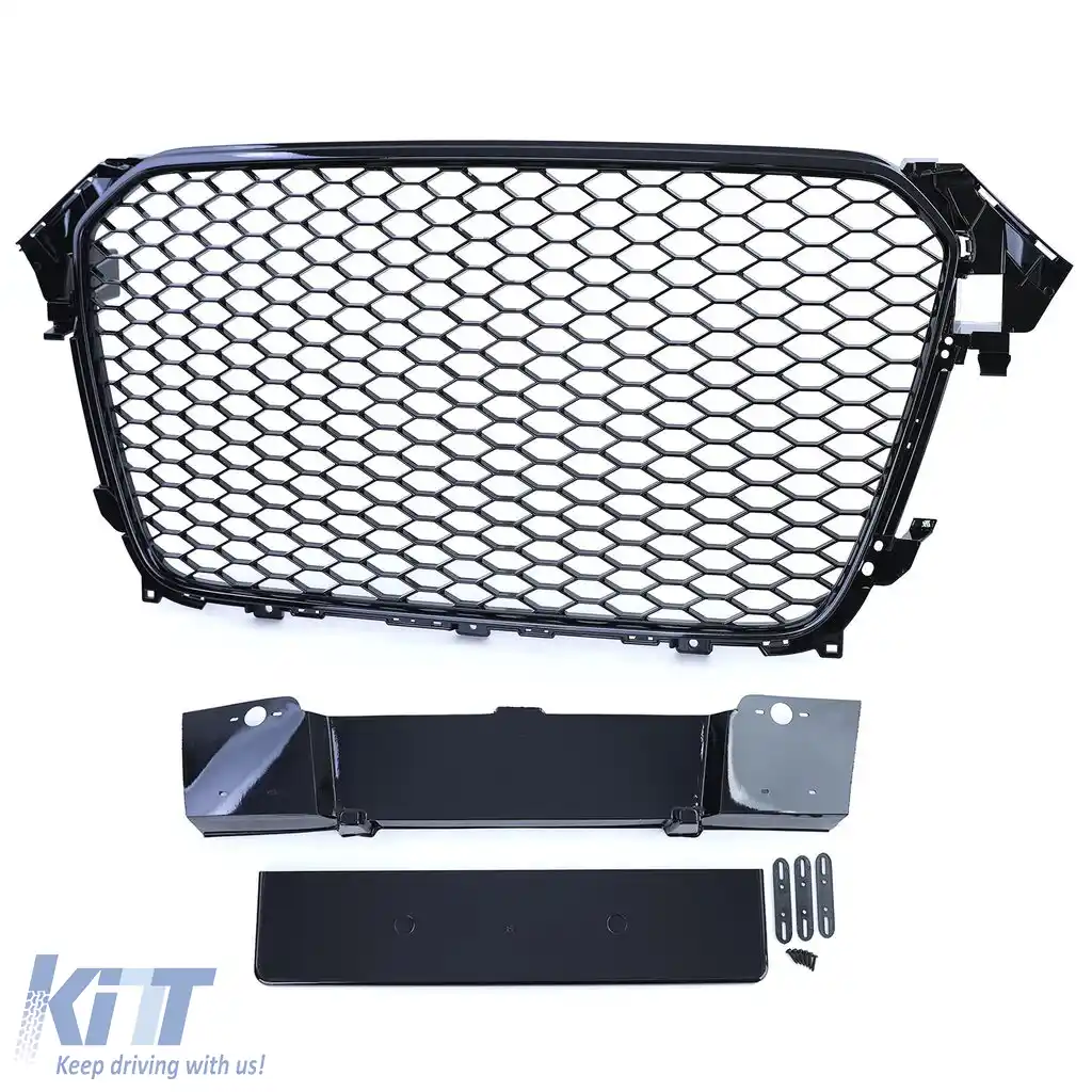 Grilă radiator tip fagure fără emblema neagră lucioasă, potrivită pentru Audi A4 B8 8K Facelift 11-15-image-6192733