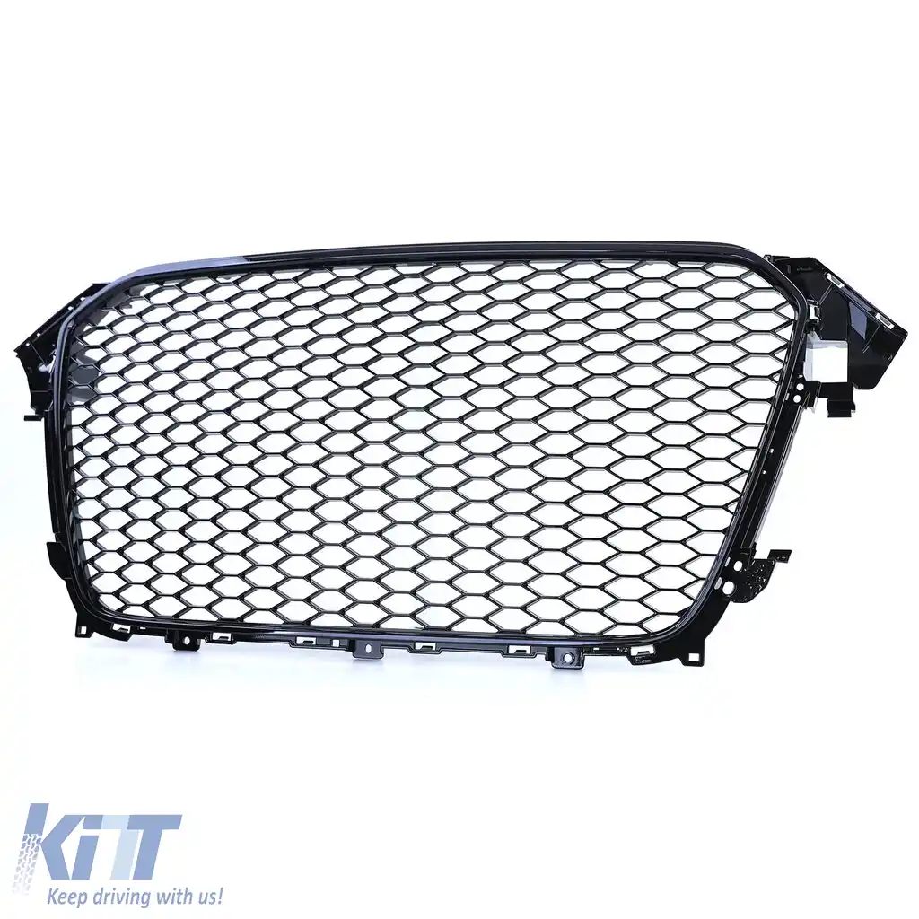 Grilă radiator tip fagure fără emblema neagră lucioasă, potrivită pentru Audi A4 B8 8K Facelift 11-15-image-6192735