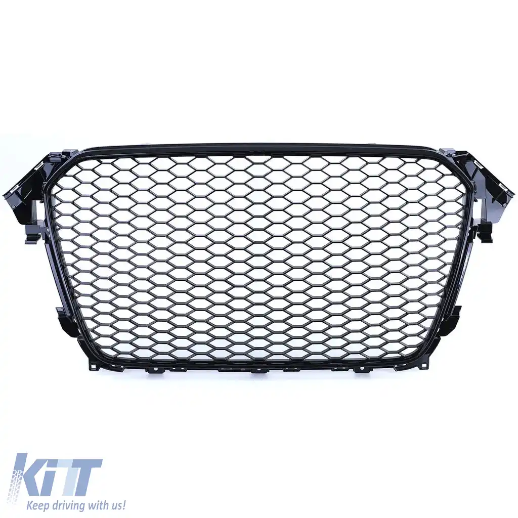 Grilă radiator tip fagure fără emblema neagră lucioasă, potrivită pentru Audi A4 B8 8K Facelift 11-15-image-6192736