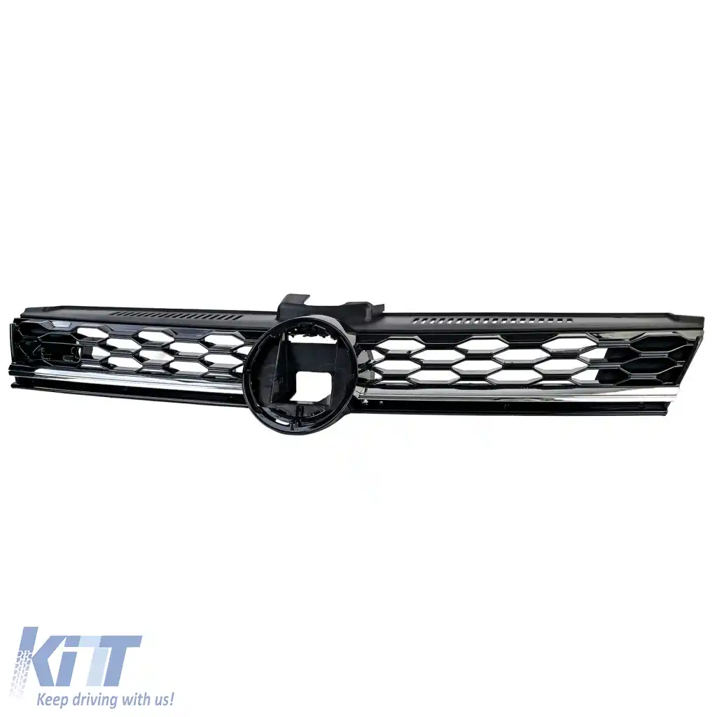 Grilă radiator tip fagure neagră lucioasă cu detalii cromate, potrivită pentru VW Golf 7 Facelift 17-20-image-6278037