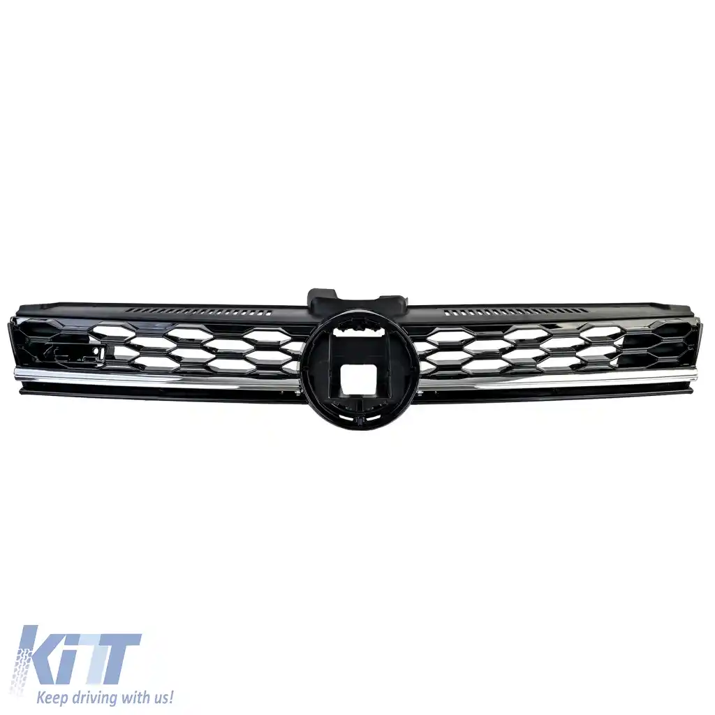 Grilă radiator tip fagure neagră lucioasă cu detalii cromate, potrivită pentru VW Golf 7 Facelift 17-20-image-6278038