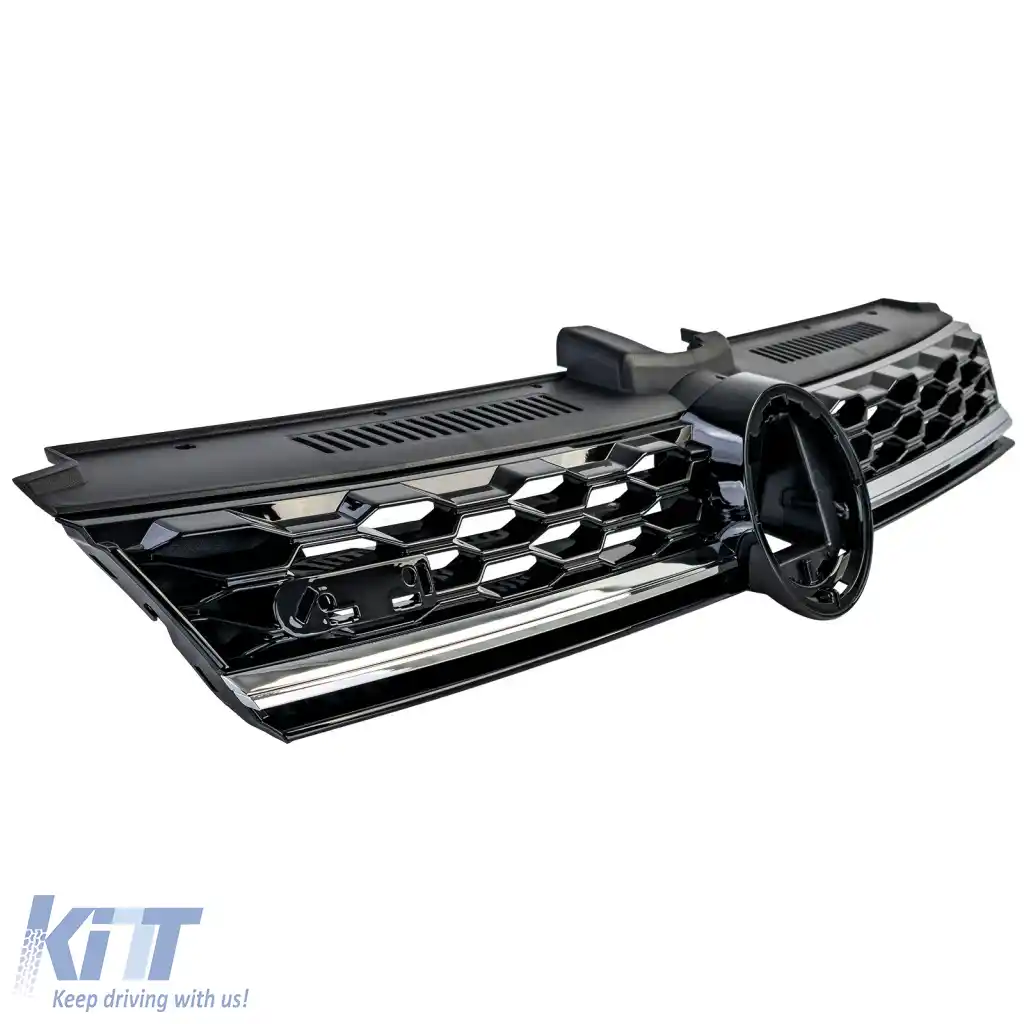 Grilă radiator tip fagure neagră lucioasă cu detalii cromate, potrivită pentru VW Golf 7 Facelift 17-20-image-6278039