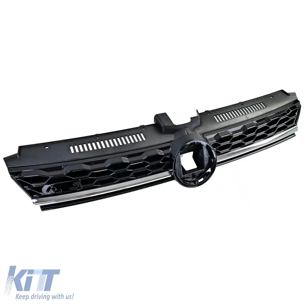 Grilă radiator tip fagure neagră lucioasă cu detalii cromate, potrivită pentru VW Golf 7 Facelift 17-20-image-6278040