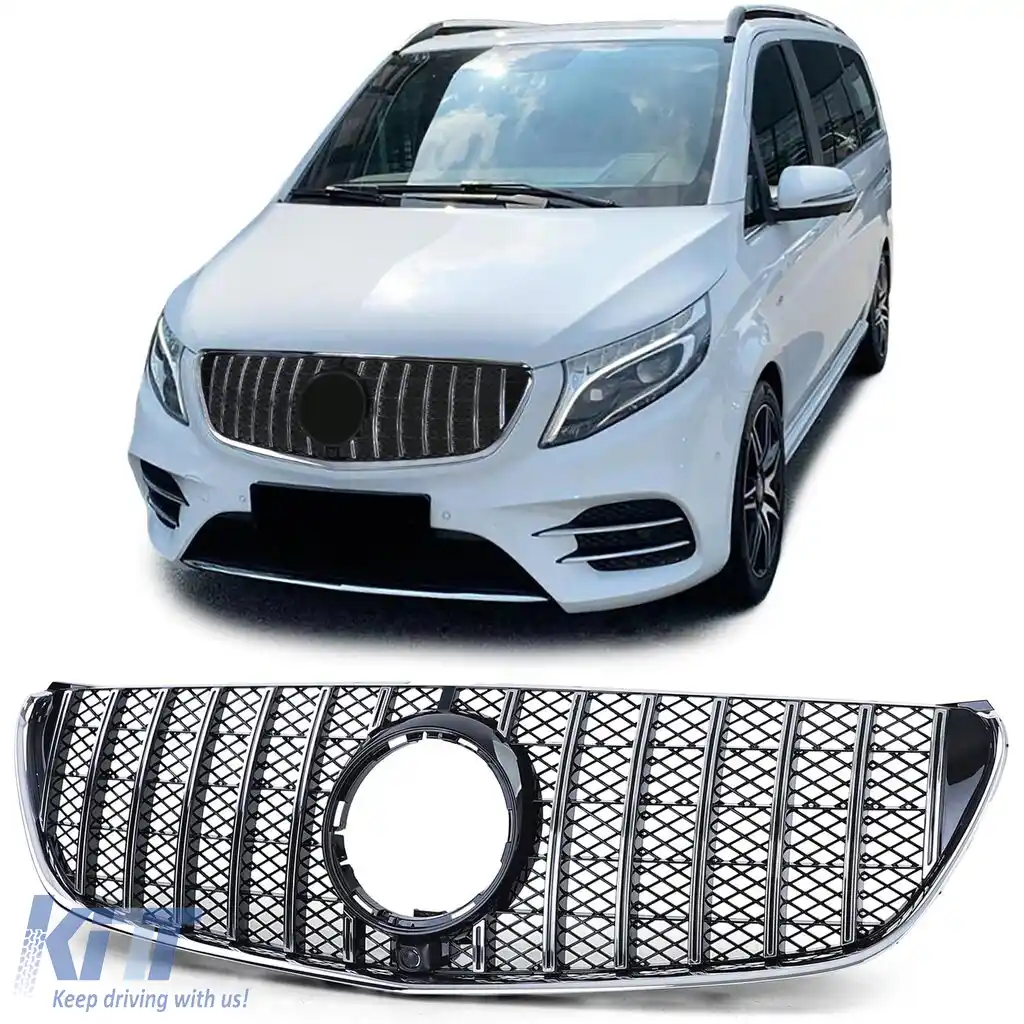 Grilă sport crom negru lucios, potrivită pentru Mercedes V-Class W447 14-19