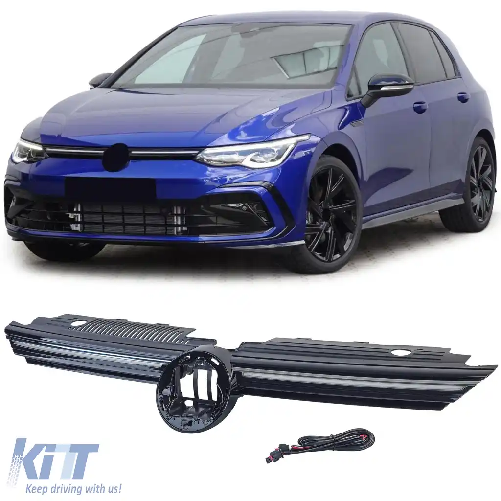 Grilă sport cu bandă cromată iluminată, potrivită pentru VW Golf 8 din 2019