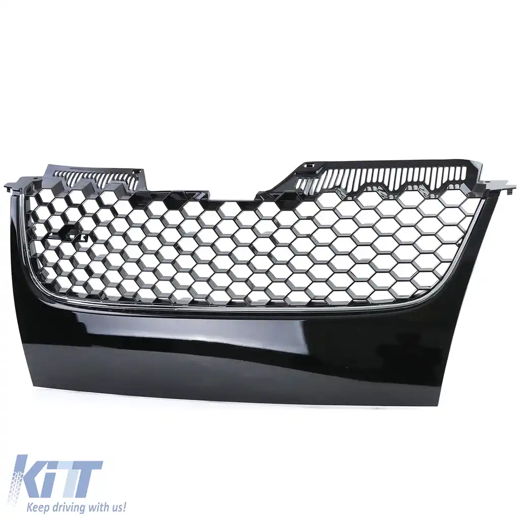 Grilă sport cu bandă cromată + plasă de bumper potrivită pentru VW Golf 5 GTI 03-09-image-6257775