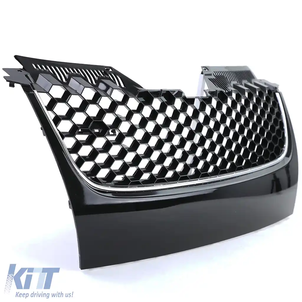 Grilă sport cu bandă cromată + plasă de bumper potrivită pentru VW Golf 5 GTI 03-09-image-6257776