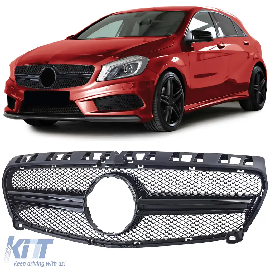 Grilă sport cu două bare negru lucios, potrivită pentru Mercedes A-Class W176 12-15
