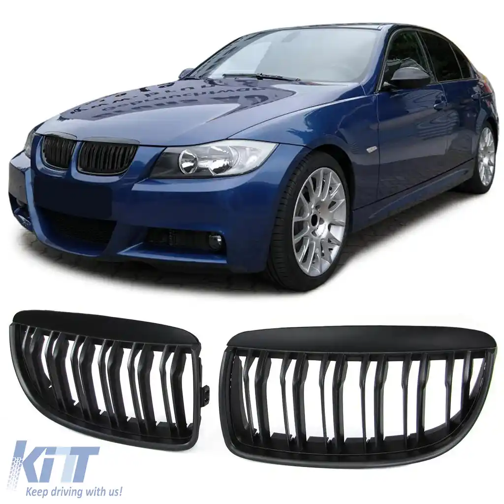 Grilă sport cu două lamele, finisaj mat, potrivită pentru BMW Seria 3 E90 E91 05-08