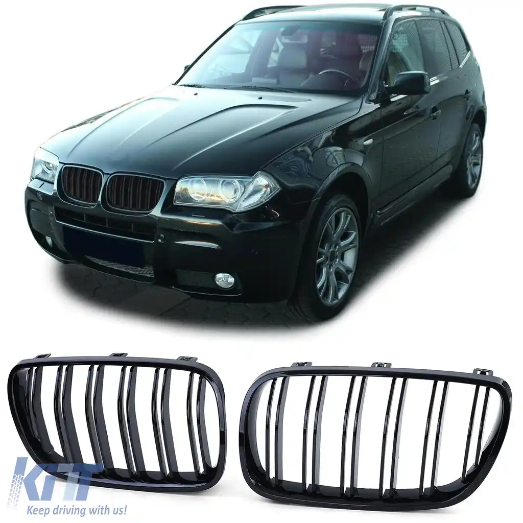 Grilă sport cu dublu fante, performanță, lucioasă, potrivită pentru BMW X3 E83 06-11