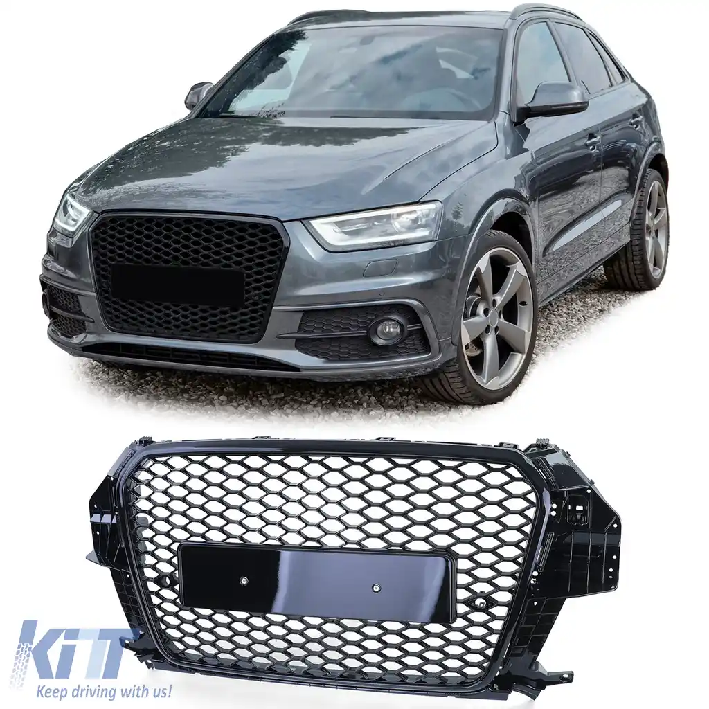 Grilă sport cu fagure, grilă radiator neagră lucioasă, potrivită pentru Audi Q3 8U pre-facelift 11-15
