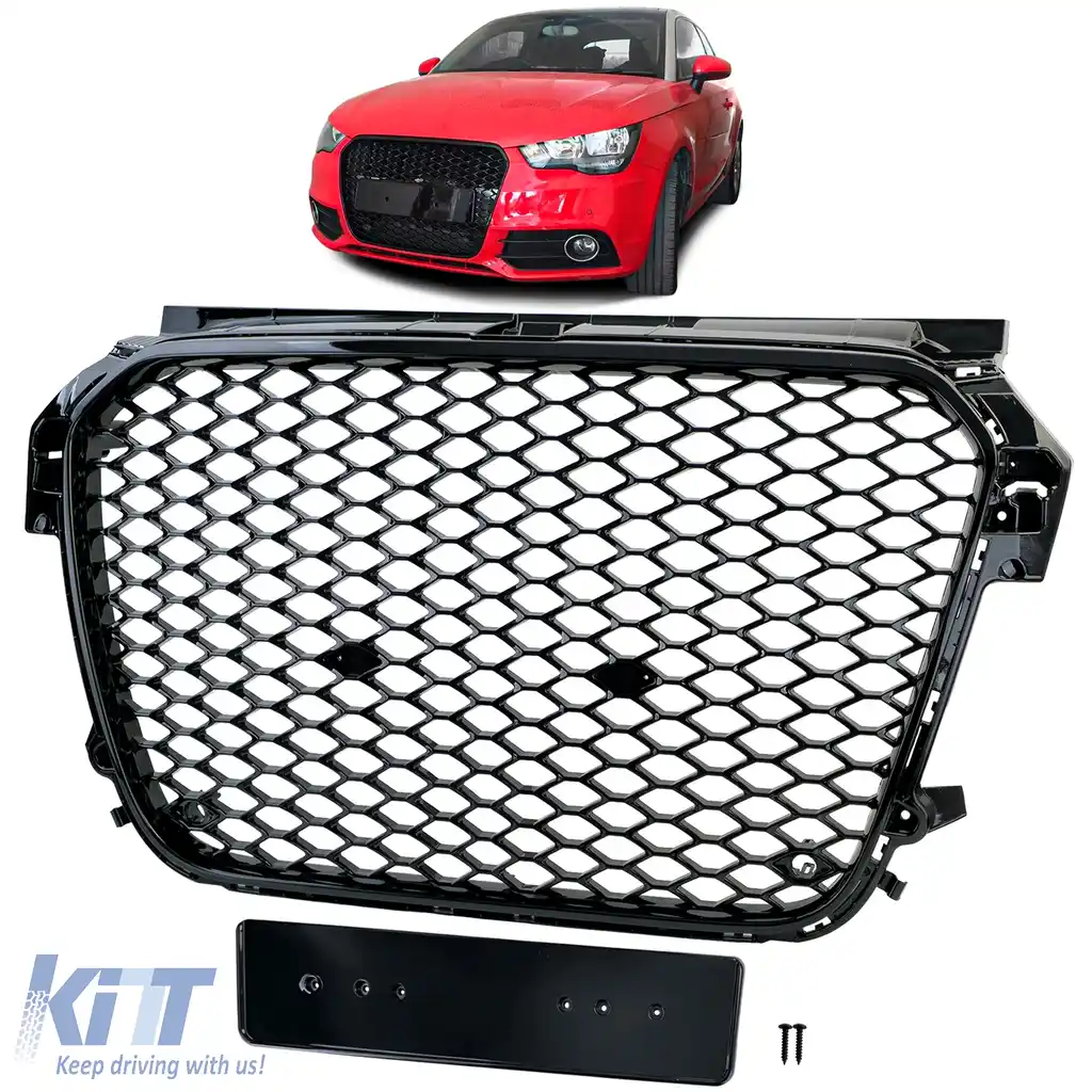 Grilă sport cu fagure, grilă radiator neagră lucioasă, potrivită pentru Audi A1 8X pre-facelift 10-14
