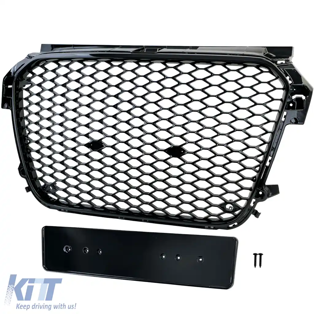 Grilă sport cu fagure, grilă radiator neagră lucioasă, potrivită pentru Audi A1 8X pre-facelift 10-14-image-6209102