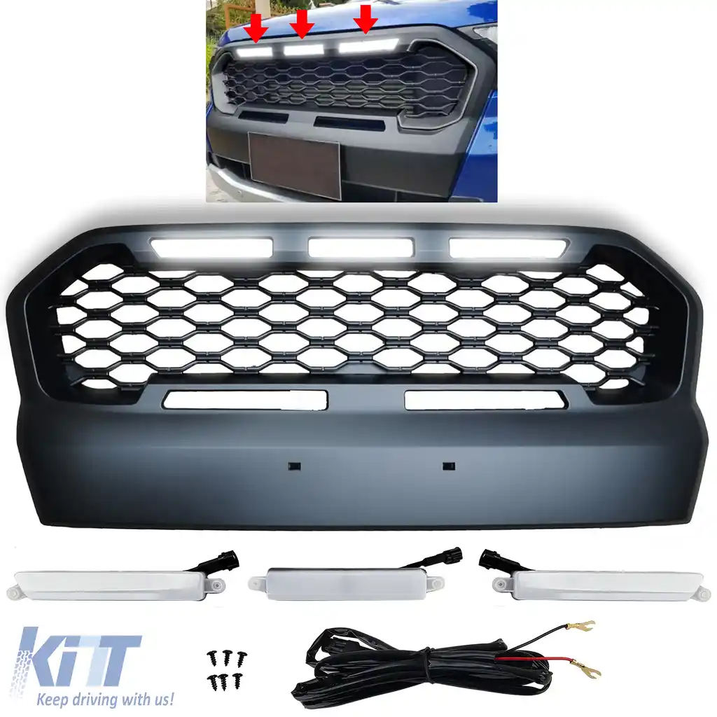 Grilă sport cu fagure neagră cu LED, potrivită pentru Ford Ranger T7 16-19 2.2 3.2