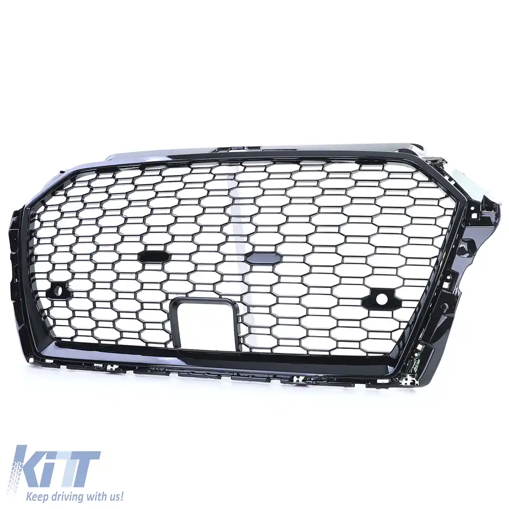 Grilă sport cu plasă în fagure, neagră lucioasă, potrivită pentru Audi A3 8V 16-20 cu ACC-image-6192419