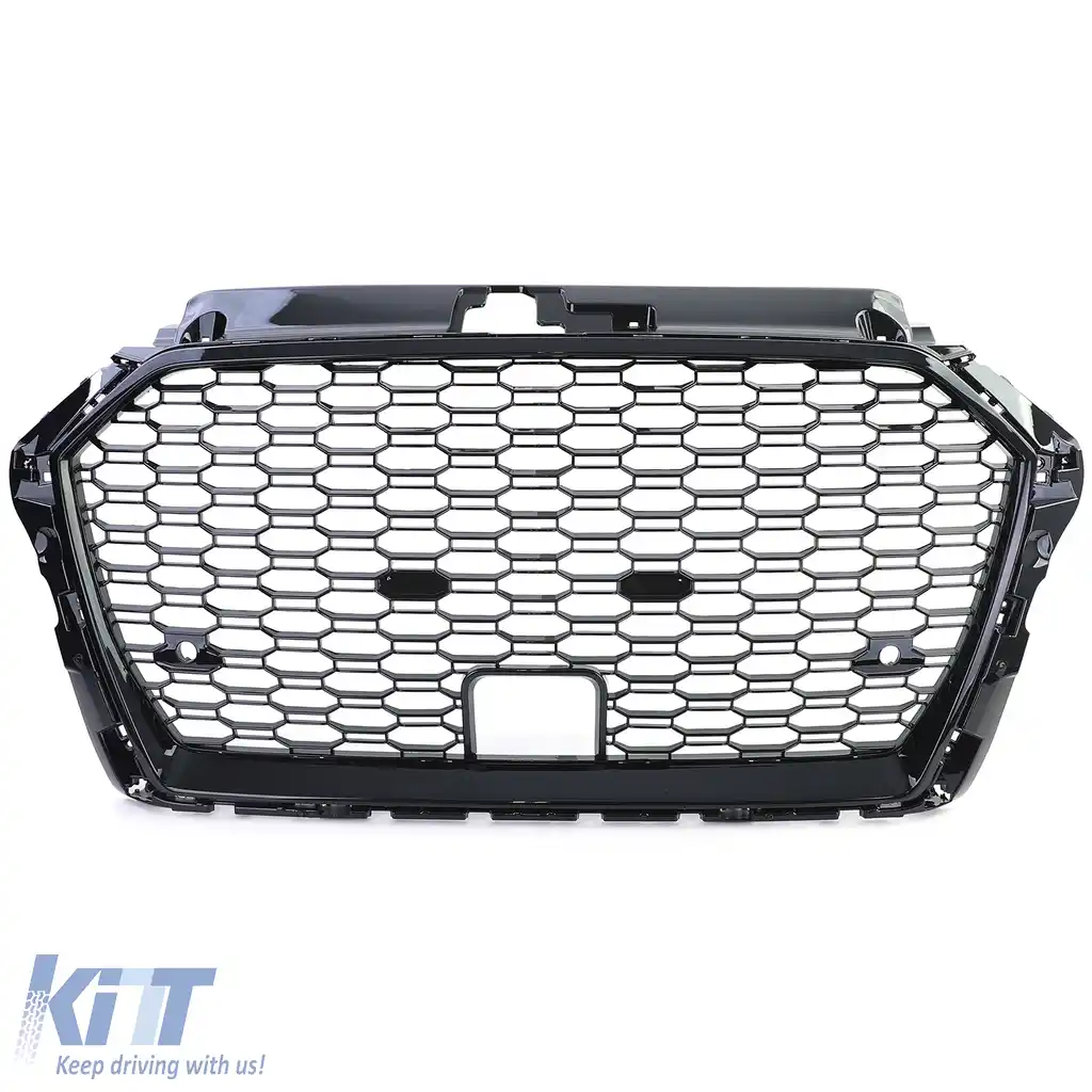 Grilă sport cu plasă în fagure, neagră lucioasă, potrivită pentru Audi A3 8V 16-20 cu ACC-image-6192421