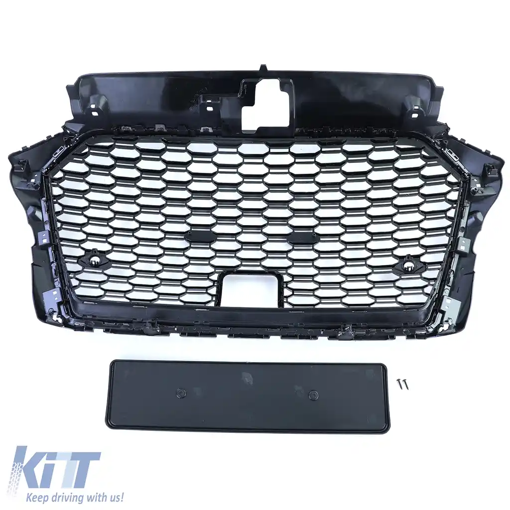 Grilă sport cu plasă în fagure, neagră lucioasă, potrivită pentru Audi A3 8V 16-20 cu ACC-image-6192424