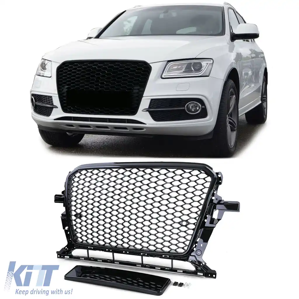 Grilă Sport cu Structură în Formă de fagure fără Emblema Negru Lucios, potrivită pentru Audi Q5 8R 12-16
