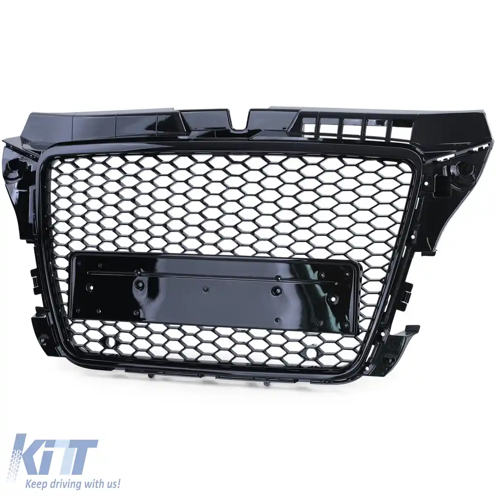 Grilă Sport cu Structură în Formă de fagure Neagră Lucioasă, fără Emblemă, potrivită pentru Audi A3 8P 08-13-image-6276873