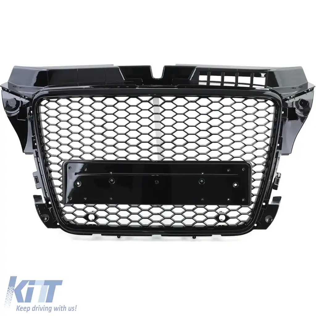Grilă Sport cu Structură în Formă de fagure Neagră Lucioasă, fără Emblemă, potrivită pentru Audi A3 8P 08-13-image-6276876