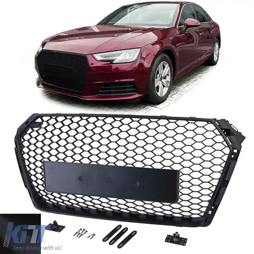 Grilă Sport cu Structură Tip Fagure fără Emblemă Negru Mat potrivită pentru Audi A4 B9 8W 15-19