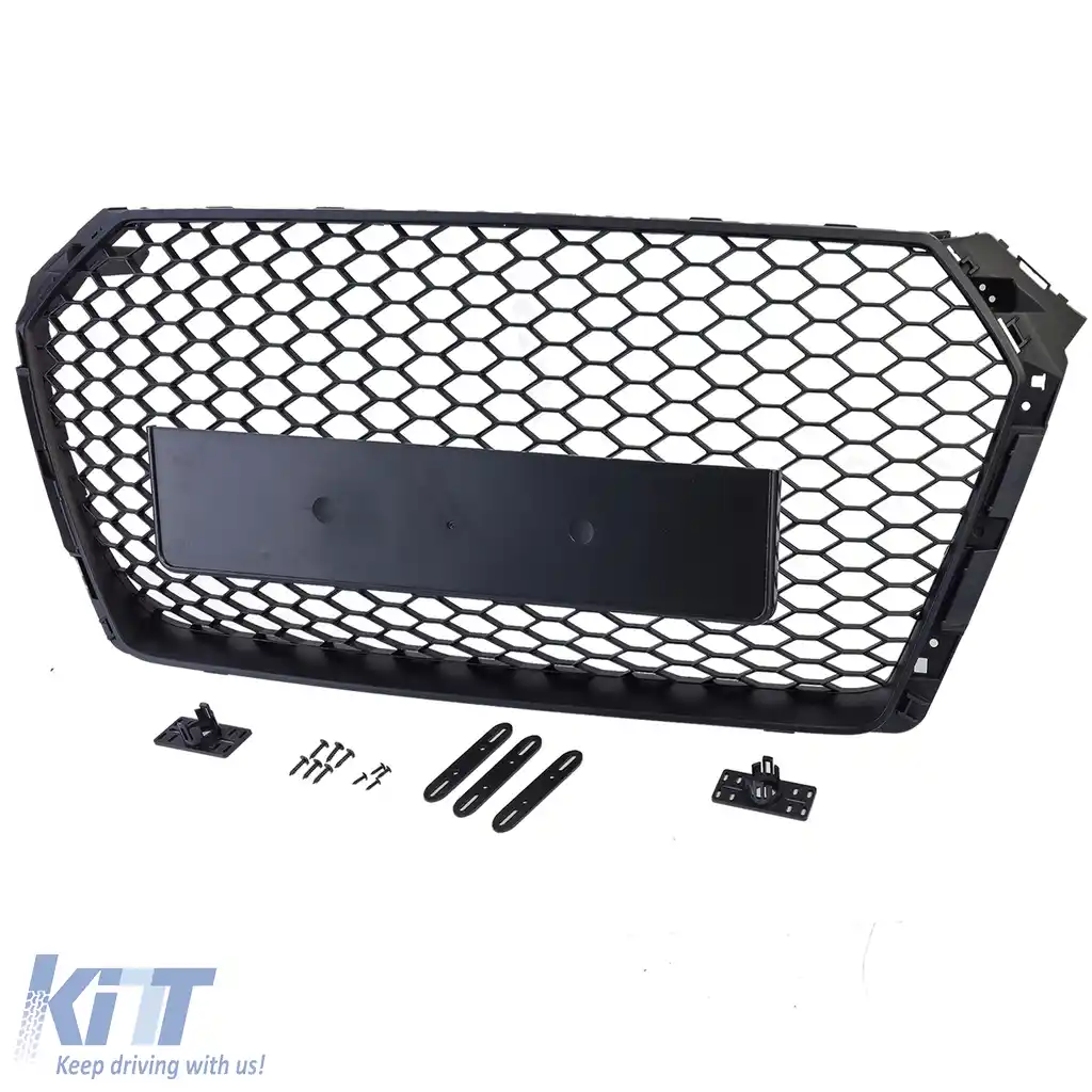 Grilă Sport cu Structură Tip Fagure fără Emblemă Negru Mat potrivită pentru Audi A4 B9 8W 15-19-image-6201731