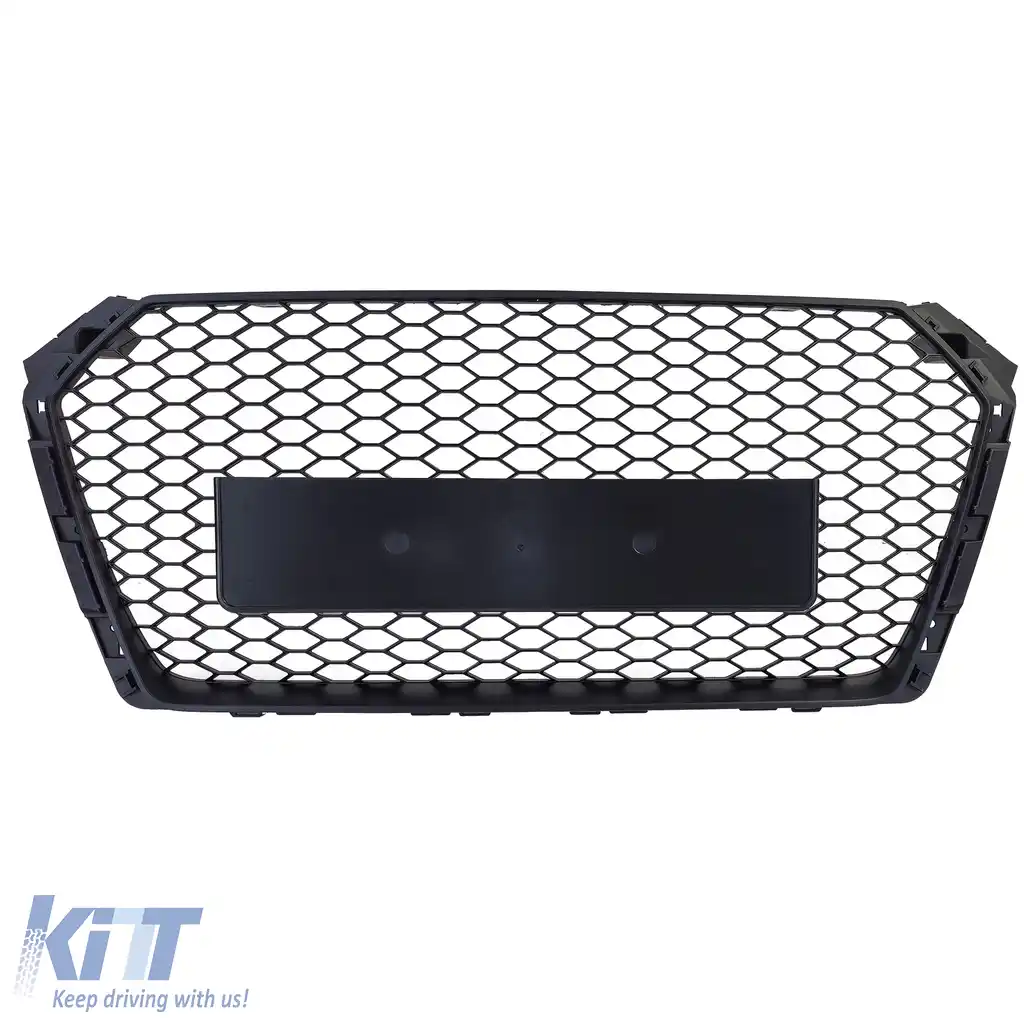 Grilă Sport cu Structură Tip Fagure fără Emblemă Negru Mat potrivită pentru Audi A4 B9 8W 15-19-image-6201732