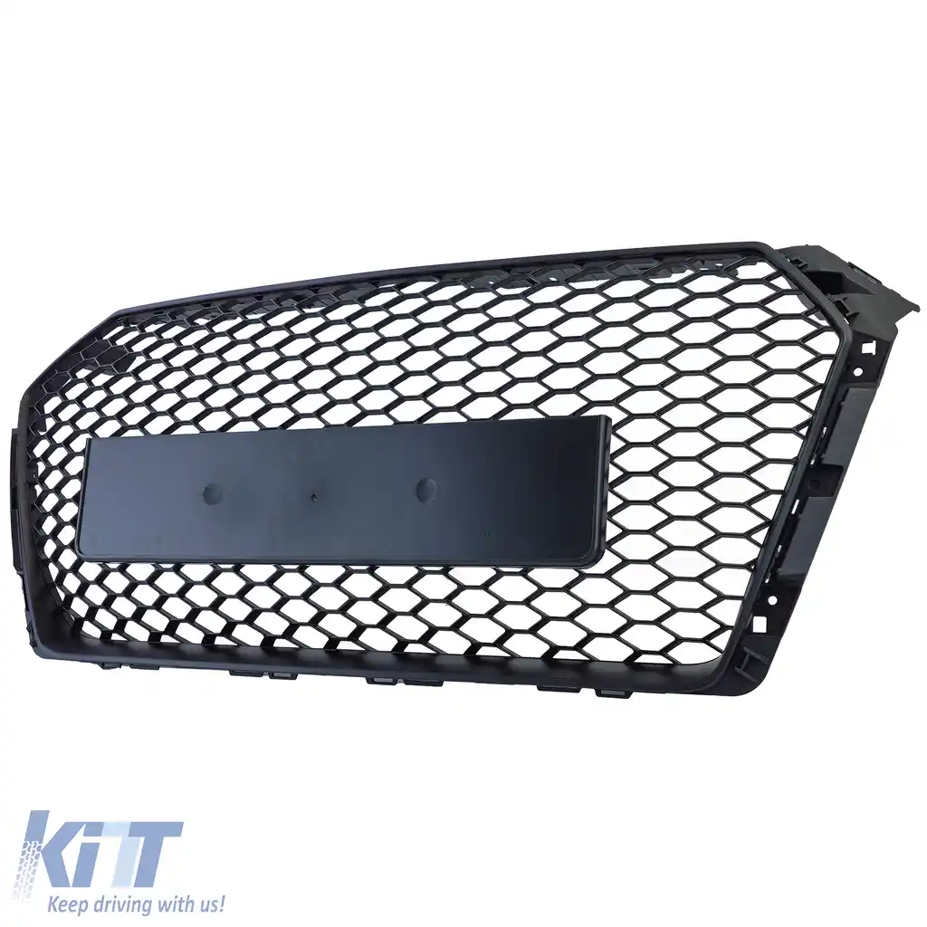 Grilă Sport cu Structură Tip Fagure fără Emblemă Negru Mat potrivită pentru Audi A4 B9 8W 15-19-image-6201733
