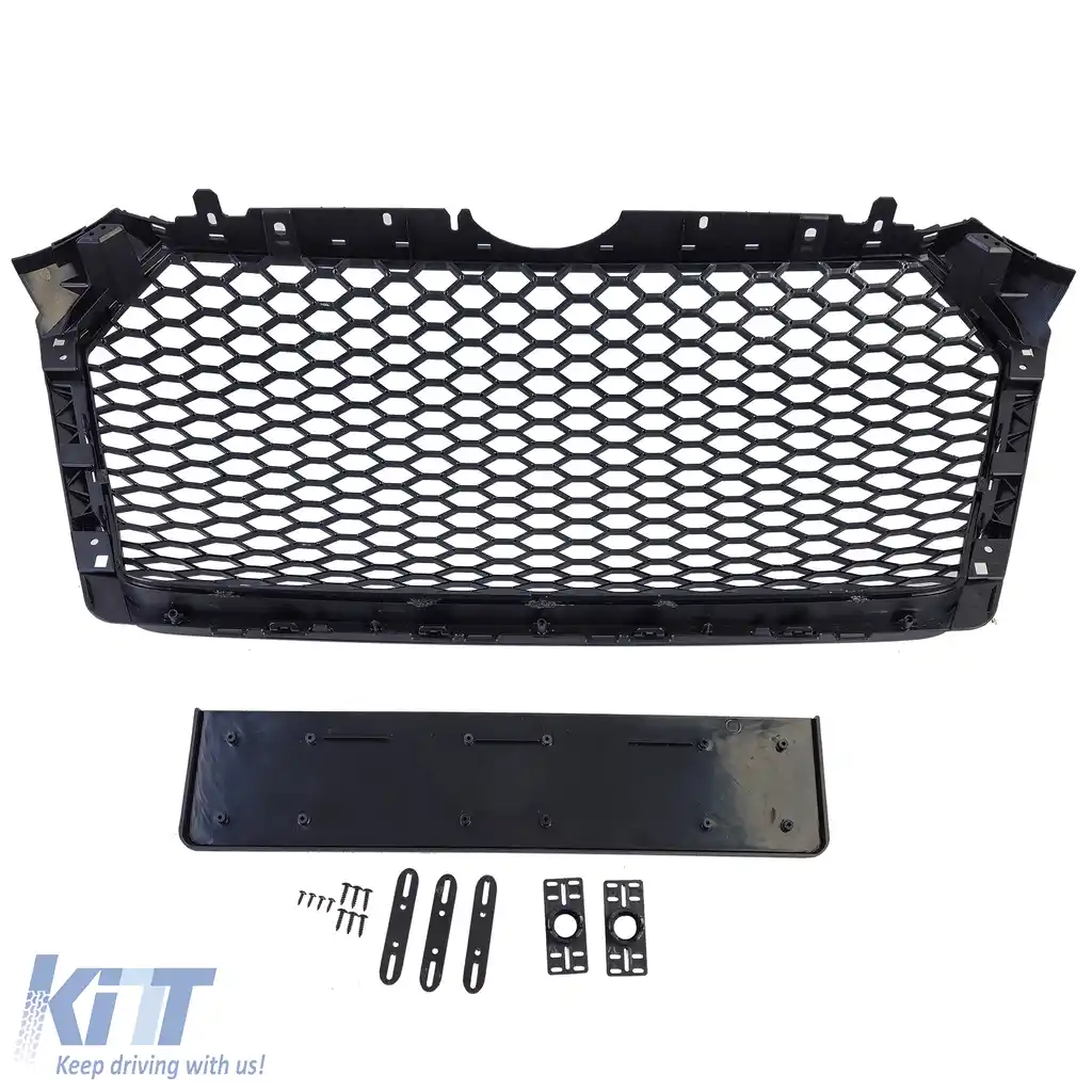 Grilă Sport cu Structură Tip Fagure fără Emblemă Negru Mat potrivită pentru Audi A4 B9 8W 15-19-image-6201736