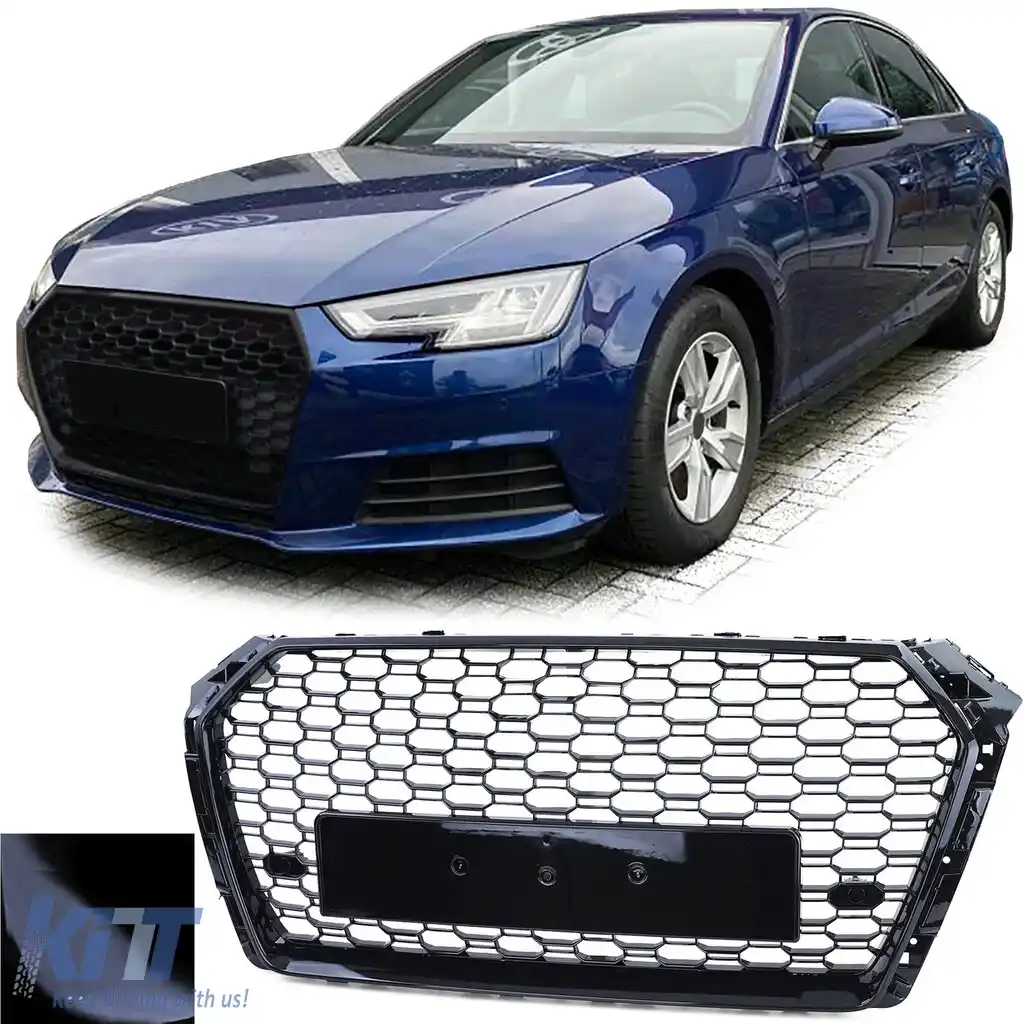 Grilă Sport cu Structură Tip Fagure fără Emblemă Negru Lucios potrivită pentru Audi A4 B9 8W 15-19