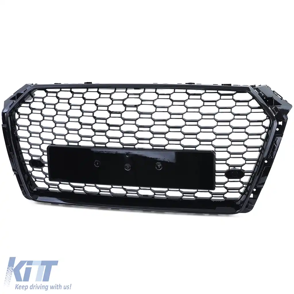 Grilă Sport cu Structură Tip Fagure fără Emblemă Negru Lucios potrivită pentru Audi A4 B9 8W 15-19-image-6201900