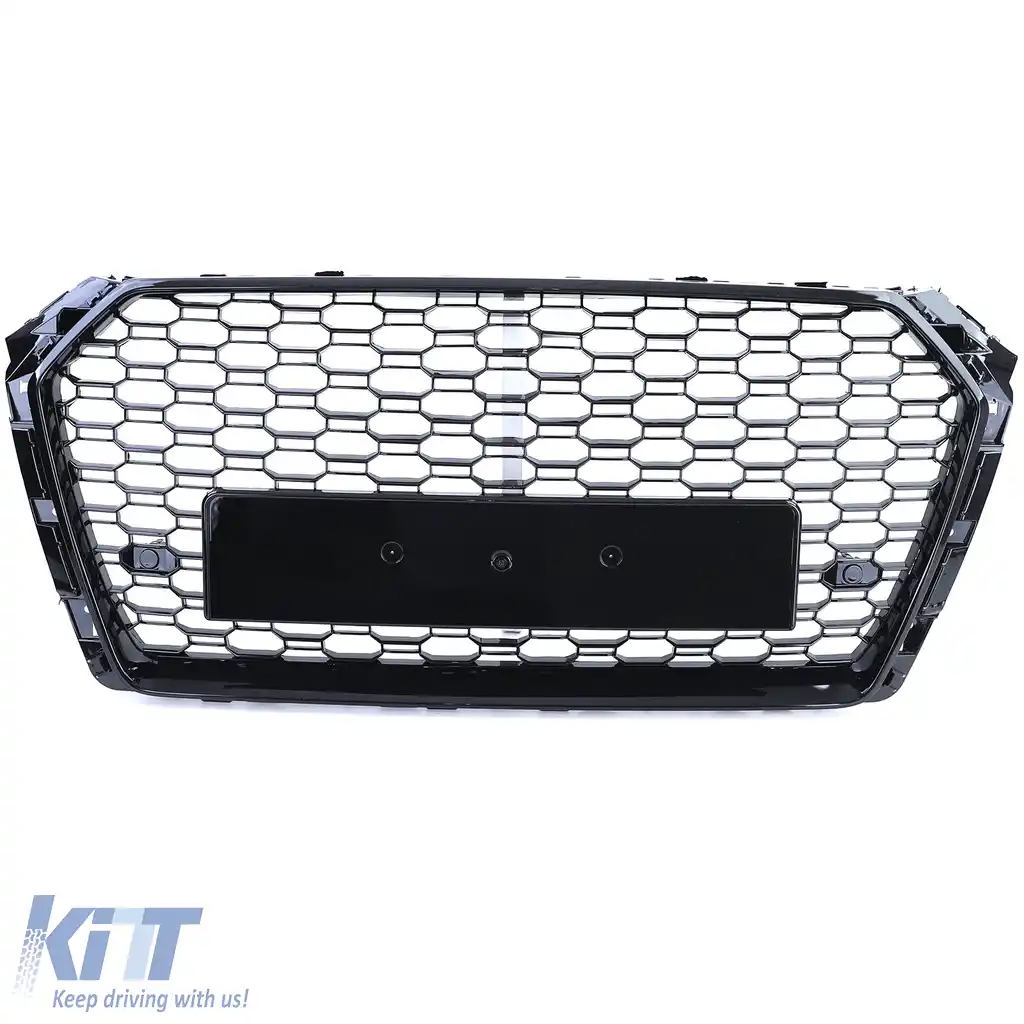 Grilă Sport cu Structură Tip Fagure fără Emblemă Negru Lucios potrivită pentru Audi A4 B9 8W 15-19-image-6201903