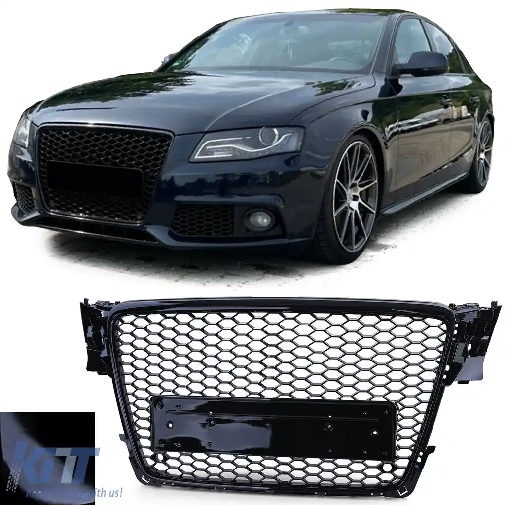Grilă Sport cu Structură Tip Fagure fără Emblemă Negru Lucios, potrivită pentru Audi A4 B8 8K 07-11